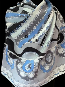 Vintage Emilio Pucci silk scarf pastel floral abstract grey cream blue black - Picture 1 of 19
