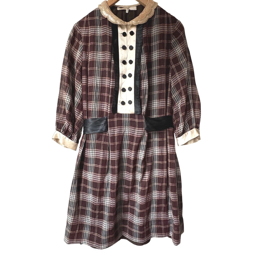 $749 3.1 PHILLIP LIM Plaid Wool Dress Peter Pan Pearl Collar Academia SIZE 6 EUC - Image 1 of 4