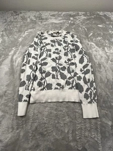 Loft Sweater Womens Xxs White Gray Floral Leaf print MockNeck Wool Blend - Picture 1 of 3