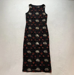 Maxikleid Damen 90er Boho schwarz rot Burnout Samt Maggy Größe 6 - Bild 1 von 8