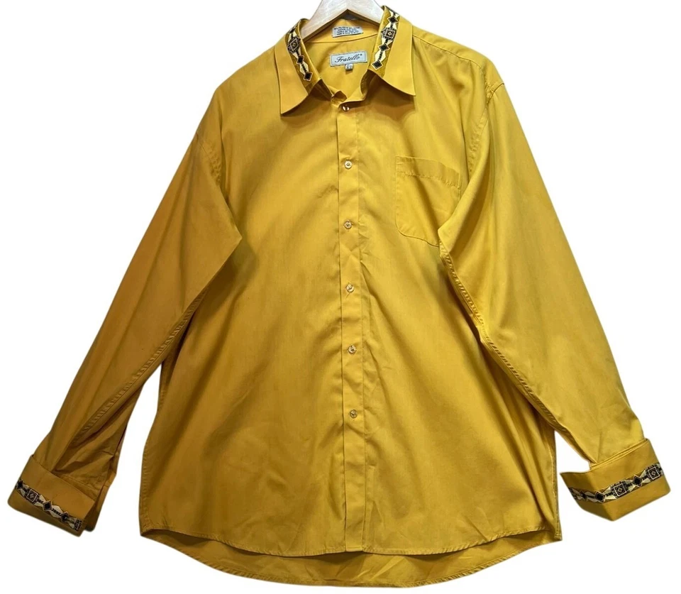 Camisa social masculina Fratello manga longa com botões tamanho 17,5 36-37 amarelo dourado - Imagem 1 de 4