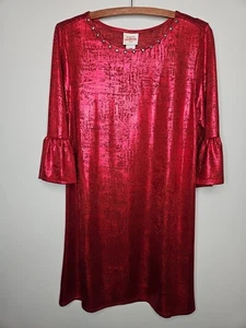 Ruby Rd. Favorites Dress Petite PM Red Glitter Boho Party Holiday Chic Shimmer  - Picture 1 of 12