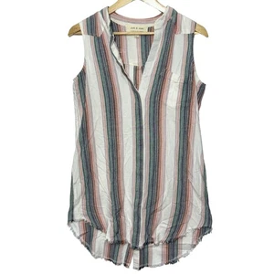 Cloth And Stone Anthropologie Blue White Pink Striped Linen Mini Dress Size S - Picture 1 of 8