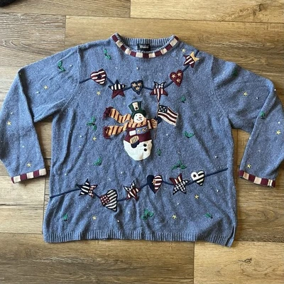 Suéter Muñeco de Nieve Vintage Diseñador Originales Studio Joy Holiday XL Rústico País Navidad Foto 1 de 4