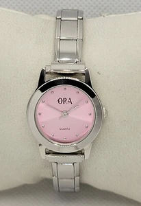 Ladies ORA Beautiful Round Silver Tone Pink Dial Expansion Bracelet Watch H3 - Picture 1 of 8