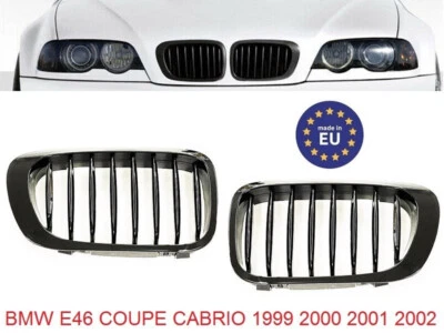 Griglie Mascherine Rinichi BMW Coupe Cabrio E46 1999-2002 NERE LUCIDE - Immagine 1 di 4