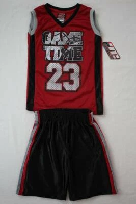 NOVO Conjunto de Shorts Masculino 2 Peças Roupa 24 Meses Malha Regata Seda Vermelho Preto Esportivo - Imagem 1 de 2