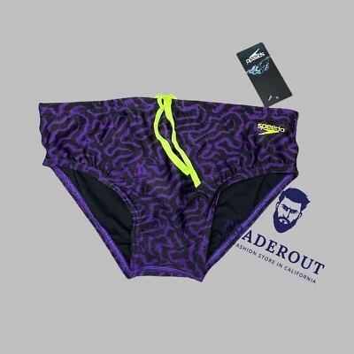 Speedo Men purple black Maze print swim brief bikini Swimwear size 28 34 36 - Image 1 of 4