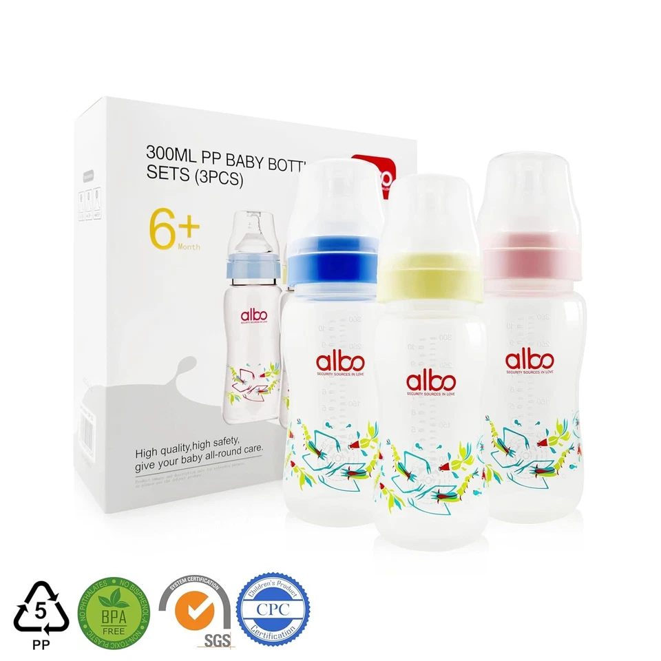 Paquete de 3 300 ml Albo ARC flujo de pezón esmerilado natural ‎biberón anticólico 10 oz  Foto 1 de 4