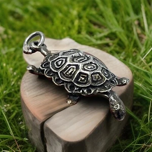 925 Sterling Silver Retro Charm Pendant Terrapin Turtle Animal Nature 3D - Picture 1 of 15