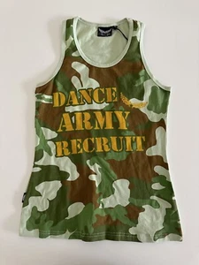 Mad Ally Tank Women 8 Green Camo Dance Army Recruit Singlet Top NEW - Picture 1 of 8