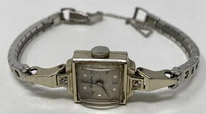 Vintage Kingston Ladies Watch 14K white Gold Case w/ Diamonds w/ Goldfilled Band - Picture 1 of 9