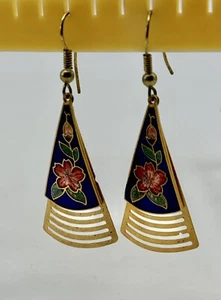 Pendientes colgantes vintage de oro y esmalte con doble triángulo - Imagen 1 de 1