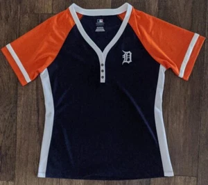 Detroit Tigers Colorblock Henley Navy & Orange T-Shirt Jersey Men's Size 2XL MLB - Picture 1 of 11