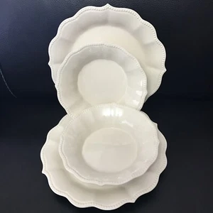 Pioneer Woman Paige Linen White Off 2 Soup Bowl, 2 Dinner Plate. Discontinued - Photo 1 sur 5