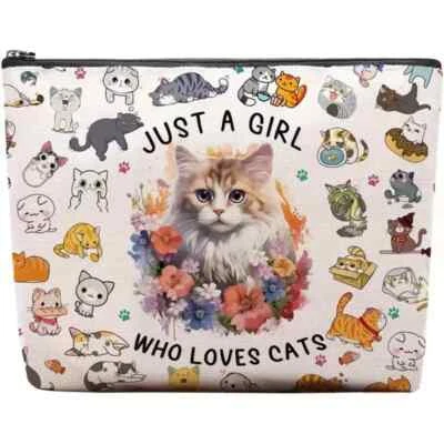 Just A Girl Who Loves Cats Bag Travel Cosmetics Wash Toiletries Pencil Case - Image 1 of 3