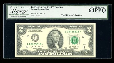 DBR 2013 $2 FRN San Francisco STAR Fr. 1940-L* Legacy 64 PPQ Serial L03425818* - Image 1 of 2
