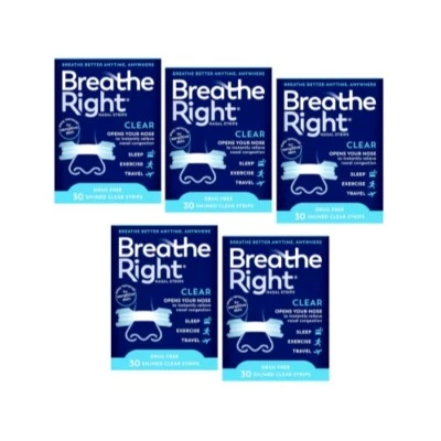 5 Pack - Breathe Right Nasal Strips, Small/Medium, Clear, 30 Each - image 1 of 4