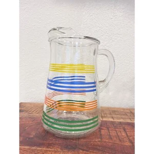 Vintage Retro Anchor Hocking Clear Glass Striped Beverage Pitcher - Picture 1 of 3