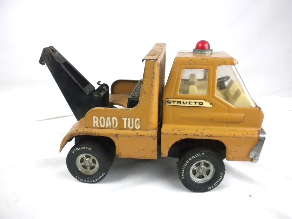 HTF 复古 20 世纪 60 年代 Structo 公路拖船残骸拖车 - 棕色压钢 — 第 1/4 张图片
