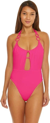 Trina Turk Монако кольцо деталь с бретелью через шею цельный купальник размер 6 розовый новый  - Изображение 1 из 4