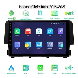 8 Core Autoradio für Honda Civic 10th 2016 -2021 Carplay DSP Android 14 6+64GB - Bild 1 von 24