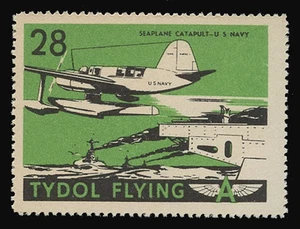 TYDOL FLYING "A" POSTER STAMPS OF 1940 - #28, SEAPLANE CATAPULT - U.S. NAVY - Picture 1 of 2