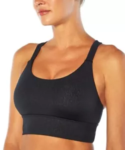 Marika Black Linear Floral-Embossed Lacey Racerback Sports Bra M - Picture 1 of 5