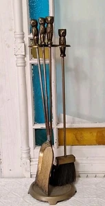 Set camino gufo vintage metallo vecchia scuola set supporto, spazzola, poker, pala 28" - Foto 1 di 24