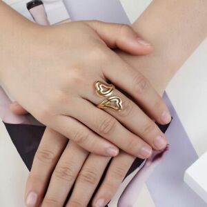 1pc Vintage Double Heart Rings Stainless Steel Wedding Bands Women's Party Jewel