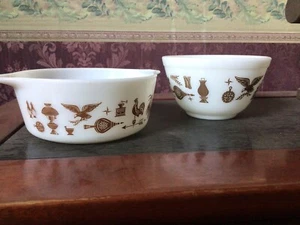 Pyrex Early American Mixing 401 -1 1/2 Pint And Casserole Dish 472 - 1 1/2 Pint - Picture 1 of 5