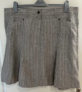 Marks & Spencer Brown Stripe Flax Linen Skirt Size 22 - Picture 1 of 16