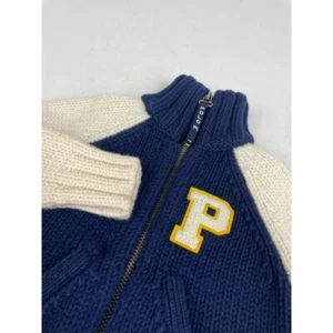 Polo Ralph Lauren 2T Wool Blend Full Zip Knit Navy White Letterman RARE Read - Picture 1 of 8