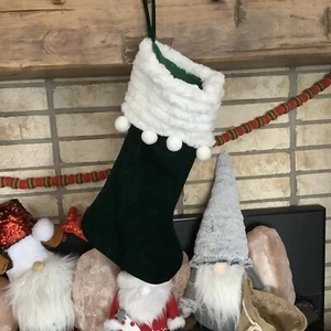 1 Walmart Green Velvet Velour Plush Cuff Christmas Stocking Pom Poms, 20" - Picture 1 of 3