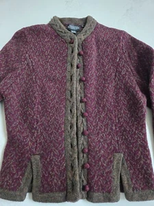 The J Peterman Company Maroon & Brown Womens Small Button Down Sweater 100% Wool - Picture 1 of 10