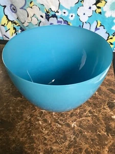 Vintage Large Blue Glass Salad Bowl Thin Glass Heavy Base - Picture 1 of 9