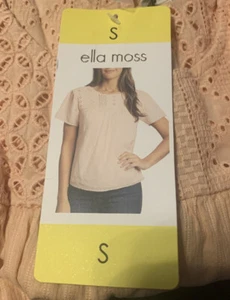 Ella Moss Womens Blouse Cameo Rose Striped Eyelet Ruffle Sleeves Size S - Picture 1 of 2