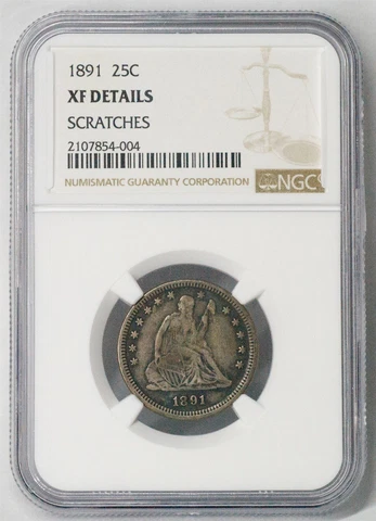 1891 XF Details Philadelphia 25C Seated Liberty Coin NGC Free Shipping Cover