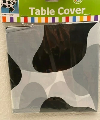 Cubierta de mesa de plástico negro/blanco Western Cowboy Farm fiesta de cumpleaños vaca 54"x72" Foto 1 de 2