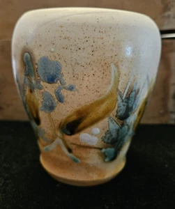 Keramik Vase KRISTALL handgefertigt creme blau braun handbemalt - Bild 1 von 14