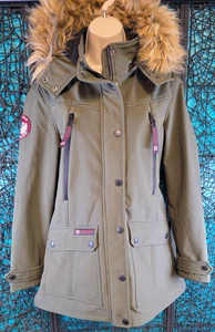 CANADA WEATHER GEAR PARKA WOMENS L GREEN ZIP SNAP HOODED SOFTSHELL ANORAK COAT - Picture 1 of 22