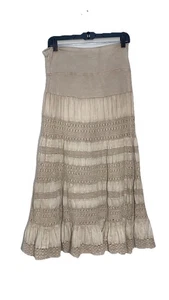 Cute Options Skirt Large Maxi Cotton Tiered Crochet Beige Fairy Hippie Bohemian - Picture 1 of 8