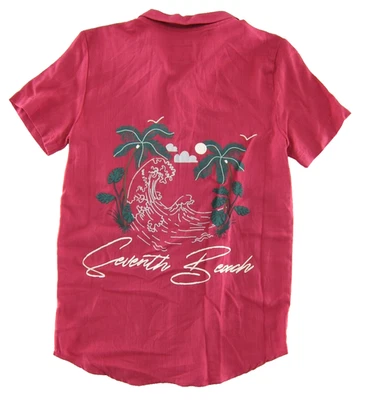 NWT Denim & Flower Pink Palm Tree Seventh Beach Short Sleeve Shirt Boy 13/14 - Image 1 of 3