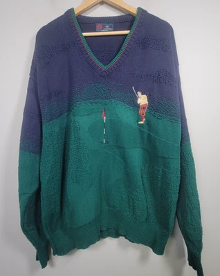 Suéter Isle of Cotton para Hombres XL Jugador de Golf Bordado Cuello en V EE. UU. Verde Azul Foto 1 de 4