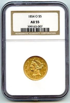 US Gold $5 Liberty 1854O AU55 NGC399163-007 Type 1, 10805 - Image 1 of 2