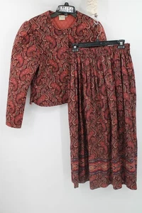 Vintage 80s Vera Bradley Red Wine Paisley Pattern Jacket Skirt Set Sz Large - Picture 1 of 11