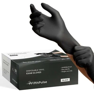Fifth Pulse Vinyl Exam Latex & Powder Free Gloves - Black - Box of 50 (XL) - Picture 1 of 12