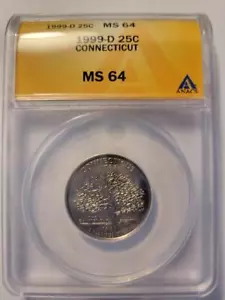1999 D 25C STATE QUARTER CONNECTICUT ANACS MS 64 #K207 - Picture 1 of 4