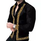 New Button Down Shirts Men Baroque Long Sleeve Black Trim Silky Party Up Dress