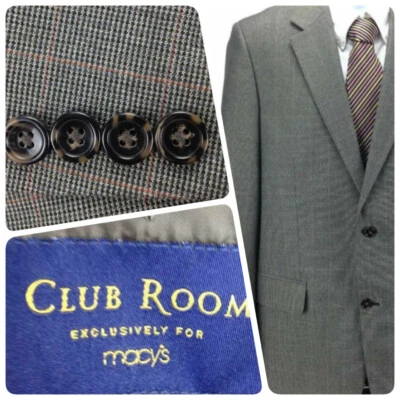 Blazer deportivo Club Room gris ventana para hombre talla 42L 2 botones #0201 Foto 1 de 4